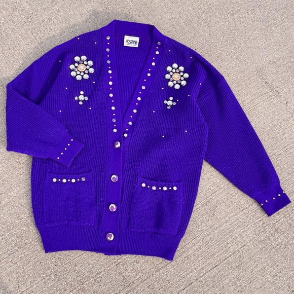 Hosanna Cardigan Jeweled Purple Cardigan Sweater - Picture 1 of 7